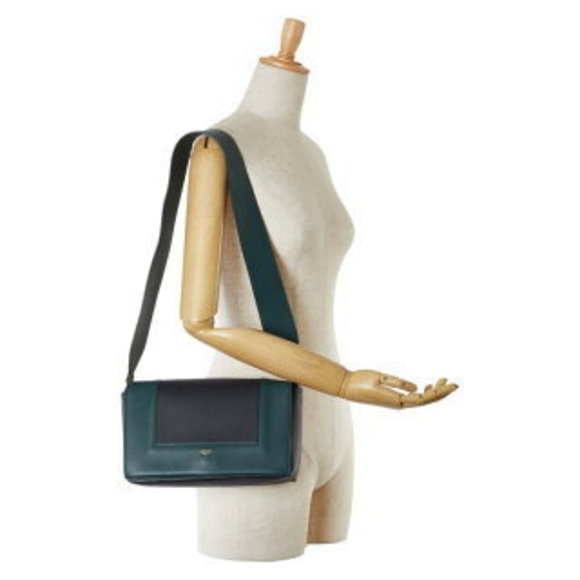 Celine Frame Medium Shoulder Bag Green Black Leather - Picture 10 of 10